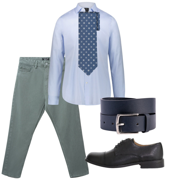 Outfit uomo - Agosto. Stile Casual per Tutti i giorni. Abbinamento con jeans, scarpe stringate, camicie, cinture, cravatte.