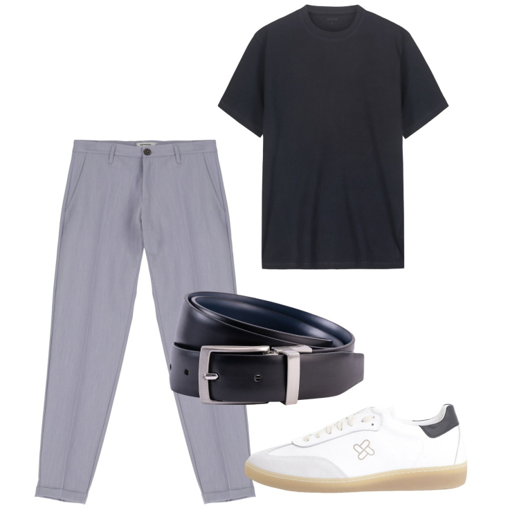 Outfit uomo - Agosto. Stile Casual per Tutti i giorni. Abbinamento con pantaloni, sneakers, t-shirt, cinture.