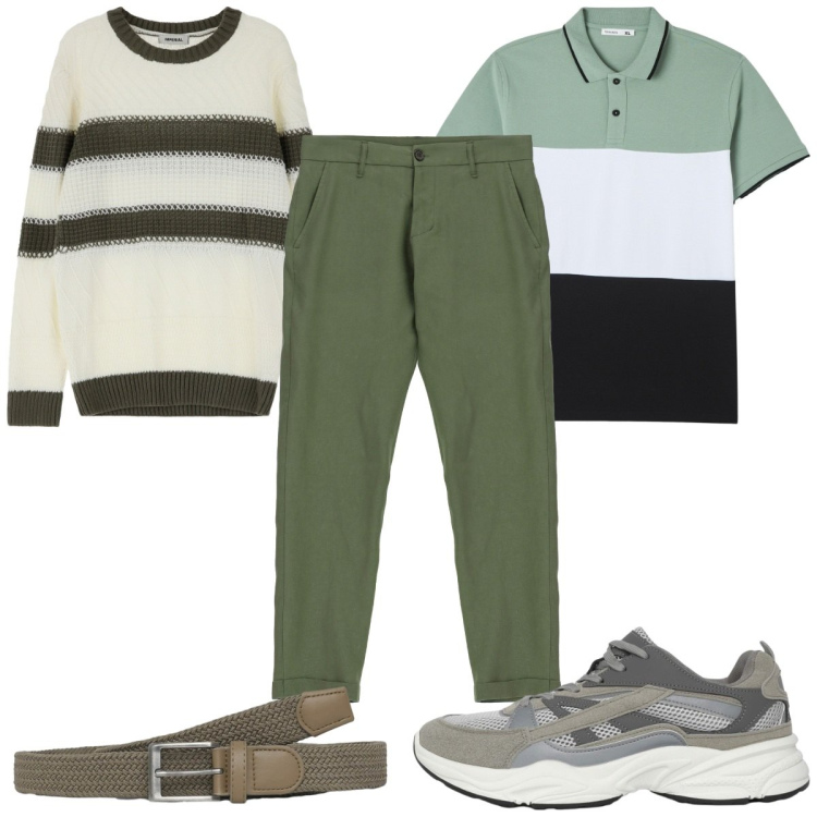 Outfit uomo - Total look #2235280. Stile Trendy per Tutti i giorni. Abbinamento con polo, cinture, sneakers, pantaloni, maglieria.