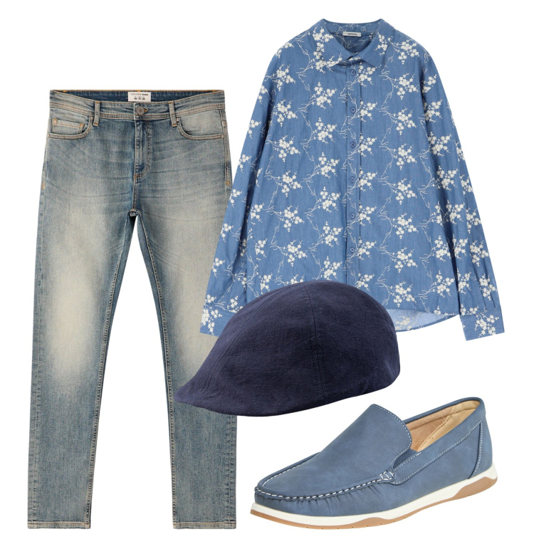 Outfit uomo - Agosto. Stile Casual per Tutti i giorni. Abbinamento con scarpe stringate, jeans skinny, camicie, cappelli con visiera.