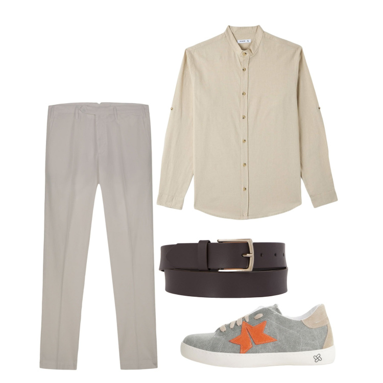 Outfit uomo - Agosto. Stile Casual per Tutti i giorni. Abbinamento con camicie, sneakers, cinture, pantaloni.