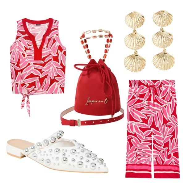 Outfit donna - Total look #2235333. Stile Casual chic per Tutti i giorni. Abbinamento con ballerine, orecchini, borse a secchiello, pantaloni a palazzo, top.
