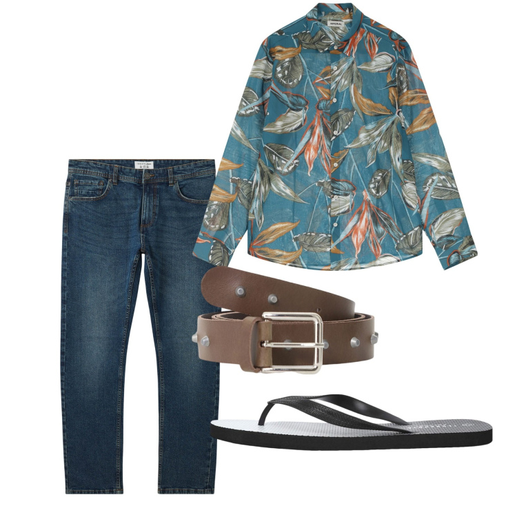 Outfit uomo - Agosto. Stile Casual per Tutti i giorni. Abbinamento con jeans, sandali, cinture, camicie.