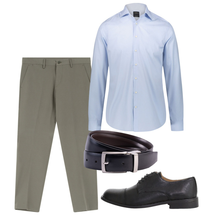 Outfit uomo - Agosto. Stile Casual per Tutti i giorni. Abbinamento con pantaloni, scarpe stringate, camicie, cinture.