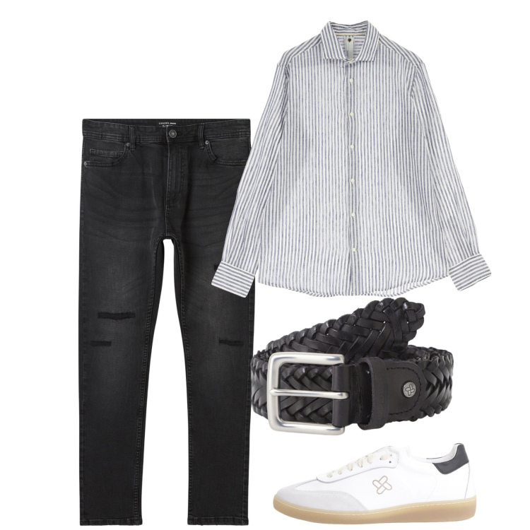 Outfit uomo - Agosto. Stile Casual per Tutti i giorni. Abbinamento con jeans strappati, camicie, cinture, sneakers.