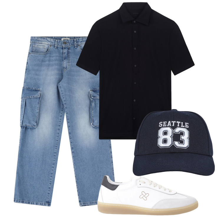 Outfit uomo - I jeans con le tasche. Stile Urban per Tutti i giorni. Abbinamento con cappelli, sneakers, jeans, polo.