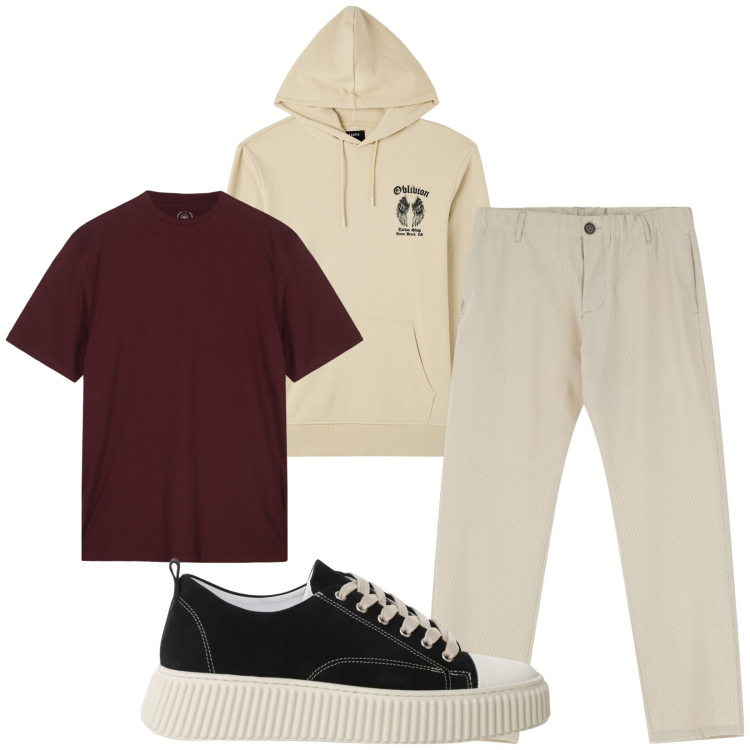 Outfit uomo - Total look #2235351. Stile Casual per Tutti i giorni. Abbinamento con felpe con cappuccio, sneakers, pantaloni, t-shirt.