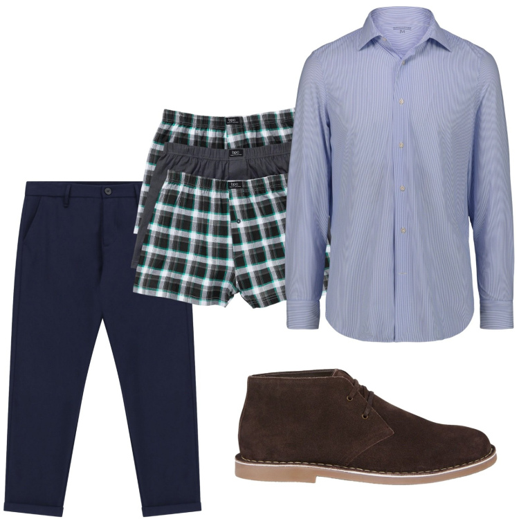 Outfit uomo - La camicia strutturata. Stile Casual per Ufficio. Abbinamento con boxer, pantaloni, camicie, stivali e stivaletti.