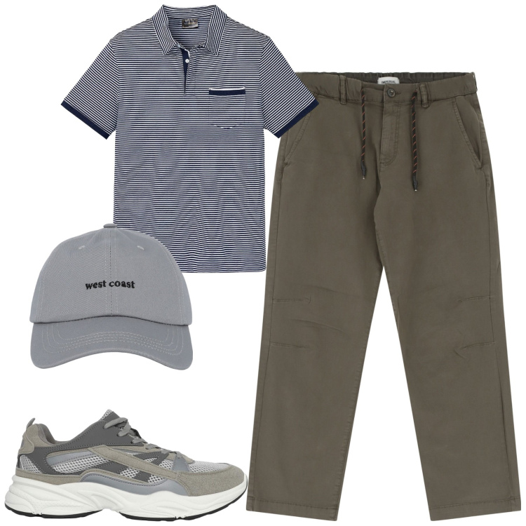 Outfit uomo - Total look #2235391. Stile Casual per Tutti i giorni. Abbinamento con polo, cappelli con visiera, sneakers, pantaloni.