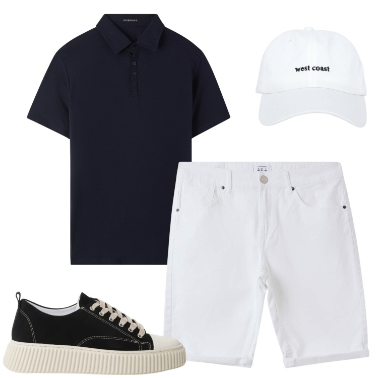 Outfit uomo - Total look #2235395. Stile Casual per Tutti i giorni. Abbinamento con cappelli, bermuda, polo, sneakers.