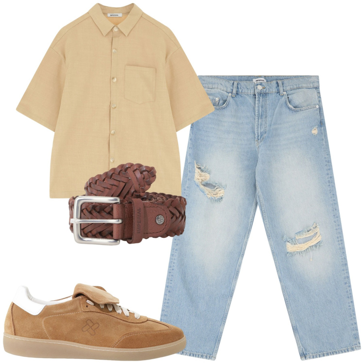 Outfit uomo - Total look #2235396. Stile Casual per Tutti i giorni. Abbinamento con jeans strappati, sneakers, cinture, camicie a manica corta.