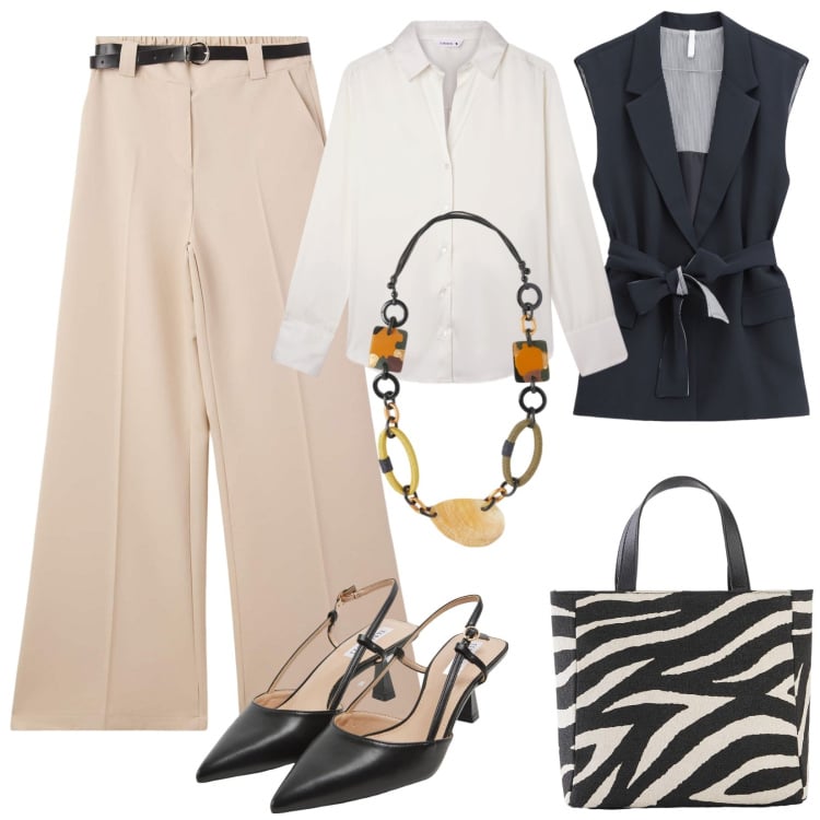 Outfit donna - Rientro con stile.. Stile Chic per Tutti i giorni. Abbinamento con borse a mano, pantaloni, sabot, camicie, gilet, collane.