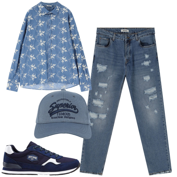 Outfit uomo - Total look #2235406. Stile Casual per Tutti i giorni. Abbinamento con sneakers, cappelli con visiera, camicie, jeans.