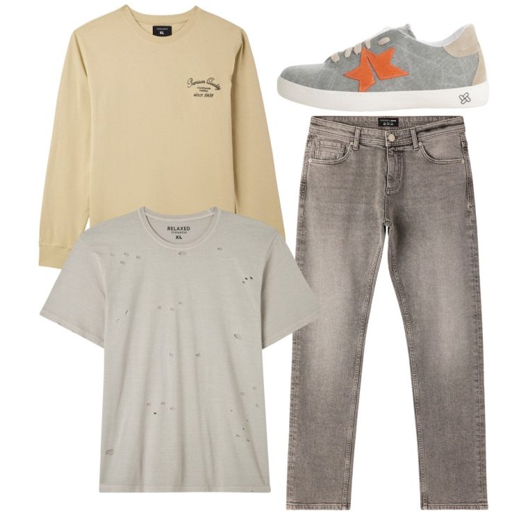 Outfit uomo - City. Stile Casual per Tutti i giorni. Abbinamento con t-shirt, felpe, jeans, sneakers.