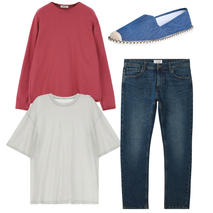 Outfit uomo - City. Stile Casual per Tutti i giorni. Abbinamento con espadrillas, jeans, felpe, t-shirt.