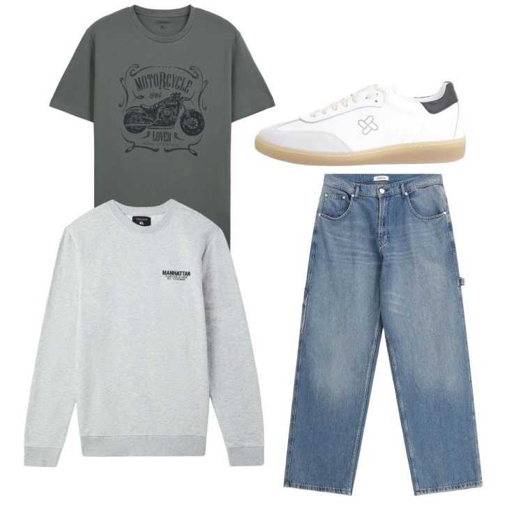 Outfit uomo - Total look. Stile Casual per Tutti i giorni. Abbinamento con felpe, t-shirt, jeans, sneakers.