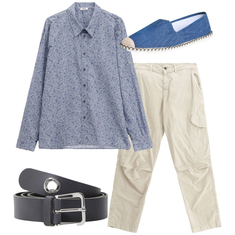 Outfit uomo - Total look. Stile Casual per Tutti i giorni. Abbinamento con espadrillas, cinture, pantaloni cargo, camicie.
