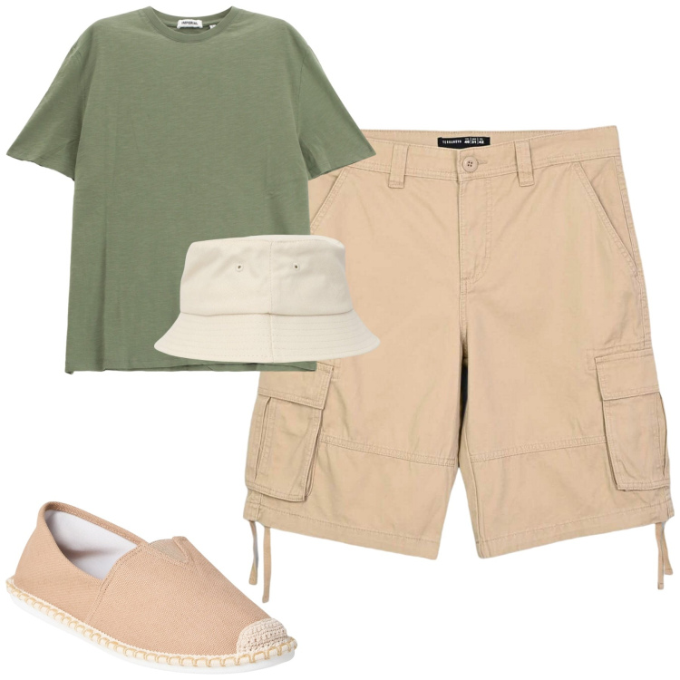 Outfit uomo - Total look #2235462. Stile Casual per Tutti i giorni. Abbinamento con espadrillas, cappelli, bermuda, t-shirt.