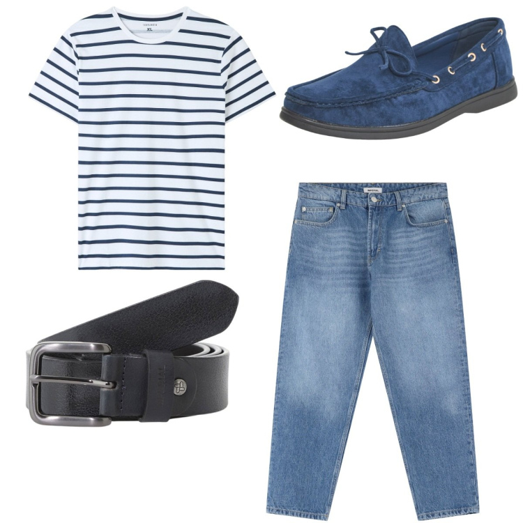Outfit uomo - Total look #2235464. Stile Casual per Tutti i giorni. Abbinamento con scarpe stringate, t-shirt, jeans, cinture.
