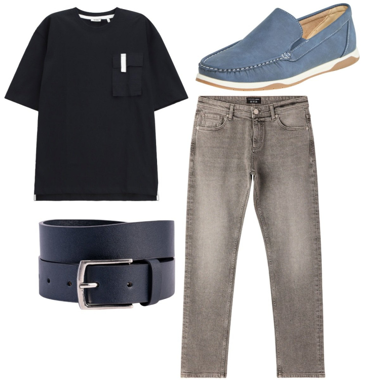 Outfit uomo - Total look #2235475. Stile Casual per Tutti i giorni. Abbinamento con scarpe stringate, jeans, t-shirt, cinture.