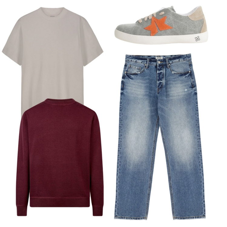 Outfit uomo - Total look #2235478. Stile Casual per Tutti i giorni. Abbinamento con jeans, sneakers, maglieria, t-shirt.