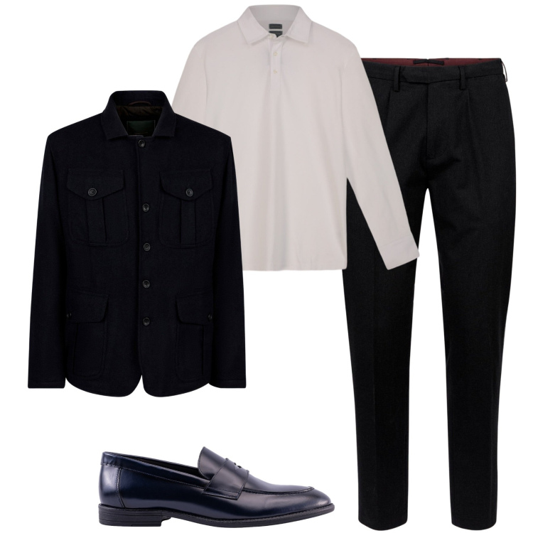 Outfit uomo - City. Stile Urban per Tutti i giorni. Abbinamento con giacche, pantaloni, scarpe stringate, polo.