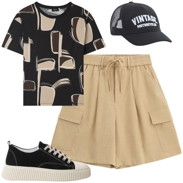 Outfit uomo - Casual time. Stile Casual per Tutti i giorni. Abbinamento con t-shirt, cappelli, sneakers, bermuda.