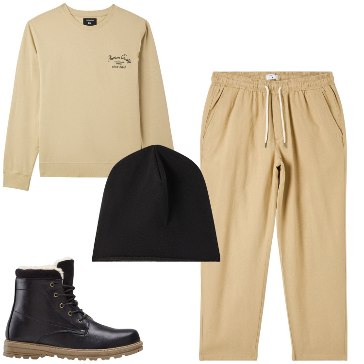 Outfit uomo - Total look #2235491. Stile Casual per Tutti i giorni. Abbinamento con stivali e stivaletti, pantaloni, felpe, berretti.