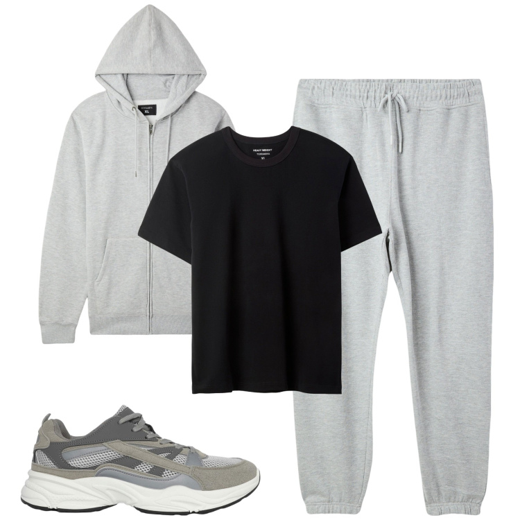 Outfit uomo - Total look #2235494. Stile Casual per Tutti i giorni. Abbinamento con felpe con cappuccio, sneakers, t-shirt, pantaloni.