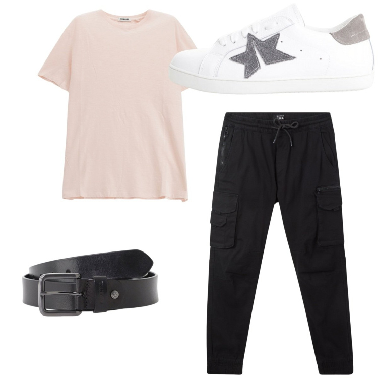 Outfit uomo - Total look #2235499. Stile Casual per Tutti i giorni. Abbinamento con pantaloni cargo, cinture, sneakers, t-shirt.