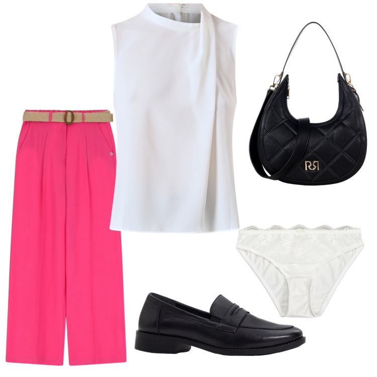 Outfit donna - Passpartour. Stile Basic per Tutti i giorni. Abbinamento con mocassini, culotte, pantaloni, top, borse a tracolla.