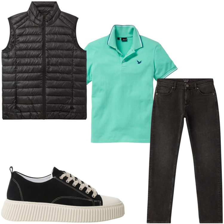 Outfit uomo - Total look #2235515. Stile Casual per Tutti i giorni. Abbinamento con polo, piumini, jeans, sneakers.