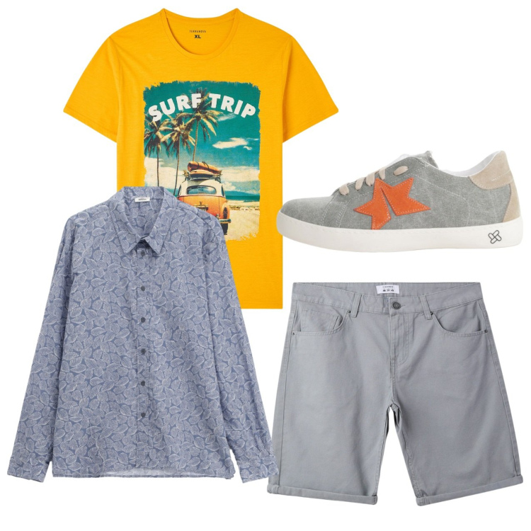 Outfit uomo - City. Stile Casual per Tutti i giorni. Abbinamento con bermuda, t-shirt, sneakers, camicie.