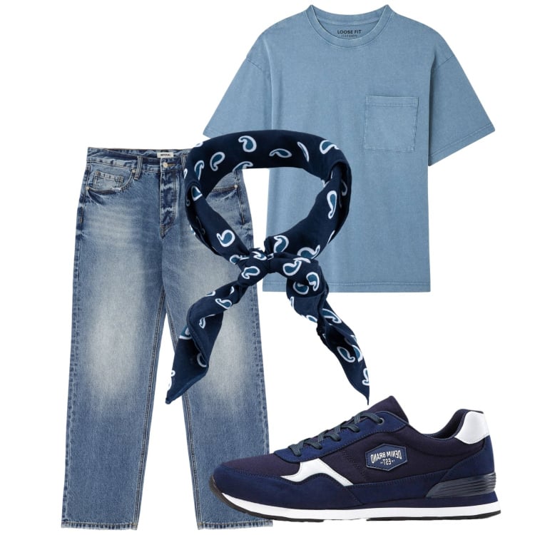 Outfit uomo - Chi la sera ha una vita. Stile Casual per Tutti i giorni. Abbinamento con sneakers, t-shirt, jeans, sciarpe e foulard.