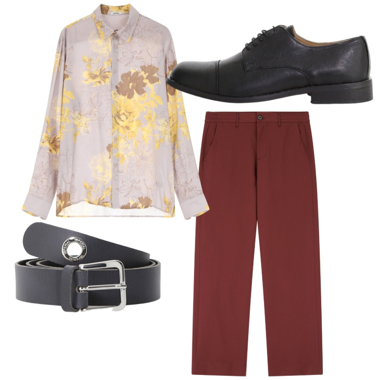 Outfit uomo - City. Stile Casual per Tutti i giorni. Abbinamento con pantaloni, camicie, cinture, scarpe stringate.