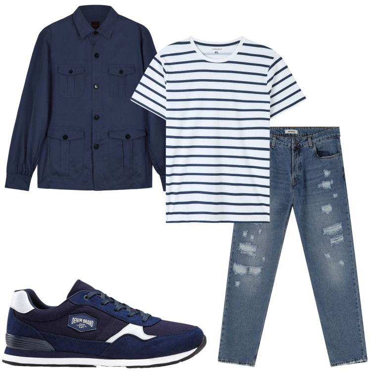 Outfit uomo - Total look #2235575. Stile Casual per Tutti i giorni. Abbinamento con sneakers, t-shirt, jeans, cappotti.