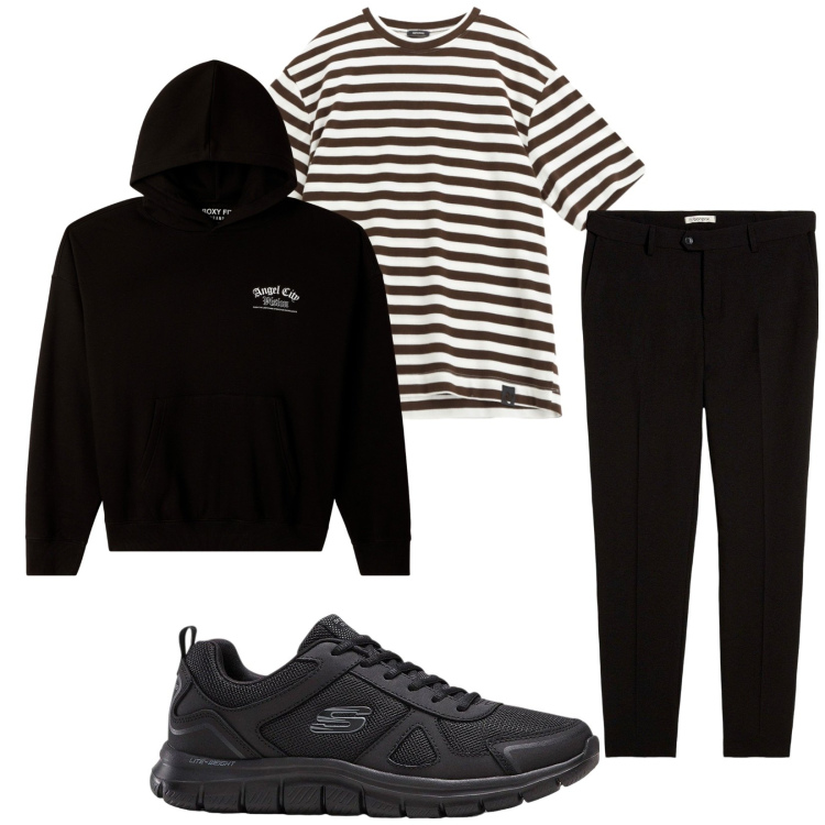 Outfit uomo - Total look #2235584. Stile Trendy per Tutti i giorni. Abbinamento con sneakers, pantaloni, felpe con cappuccio, t-shirt.