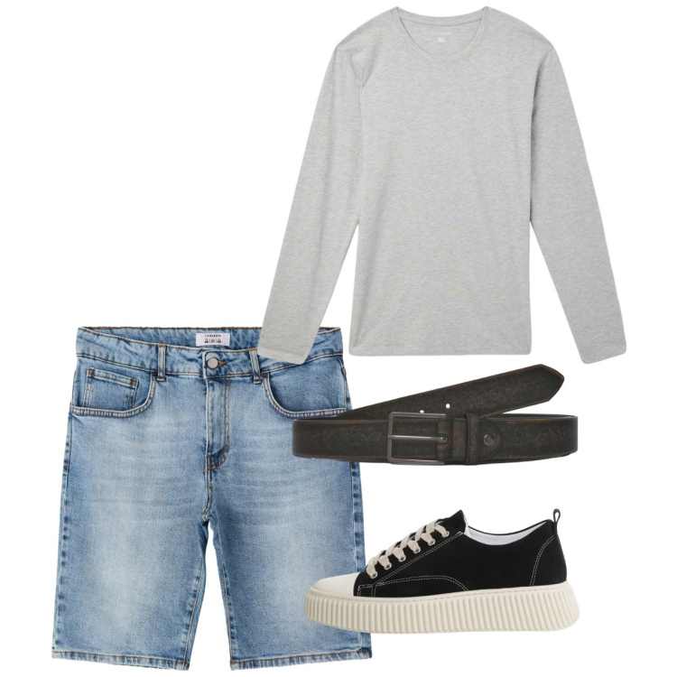 Outfit uomo - Fresco di sera. Stile Casual per Tutti i giorni. Abbinamento con t-shirt, bermuda, cinture, sneakers.
