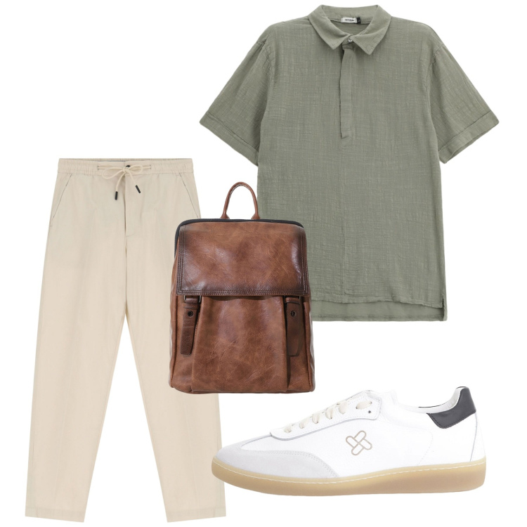 Outfit uomo - City di chi ha una vita. Stile Casual per Ufficio. Abbinamento con pantaloni chino, sneakers, borse sportive, polo.