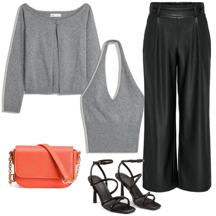 Outfit mujer - Casual chic #14275. Estilo Casual chic para Noche/Fiesta elegante. Combinación con pantalones, blazers, top, sandalias de tacón, bandoleras.
