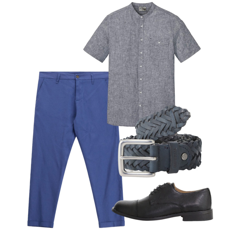 Outfit uomo - City di chi ha una vita. Stile Casual per Tutti i giorni. Abbinamento con camicie a manica corta, cinture, scarpe stringate, pantaloni.