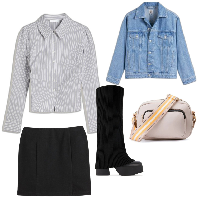 Outfit mujer - Chic #9910. Estilo Chic para Noche/Fiesta elegante. Combinación con camisas, botas, bolsos de hombro, minifaldas, blazers.