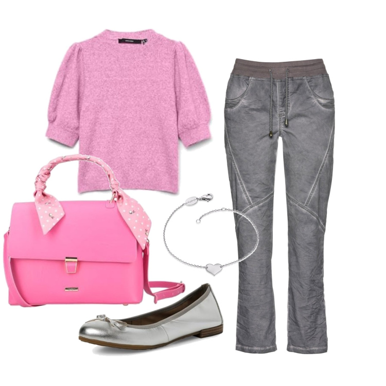 Outfit femme - Août. Style Bon Ton pour Bureau. Assortir avec pantalon , pulls, sacs en bandoulière, ballerines, colliers.