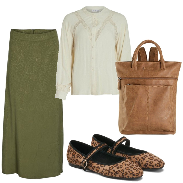 Outfit mujer - Urban look. Estilo Urban para Todos los días. Combinación con mochilas, camisas, falda longuette, bailarinas.