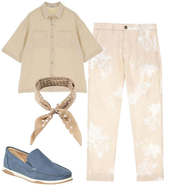 Outfit uomo - Total look #2235806. Stile Trendy per Tutti i giorni. Abbinamento con scarpe stringate, pantaloni, camicie a manica corta, sciarpe e foulard.