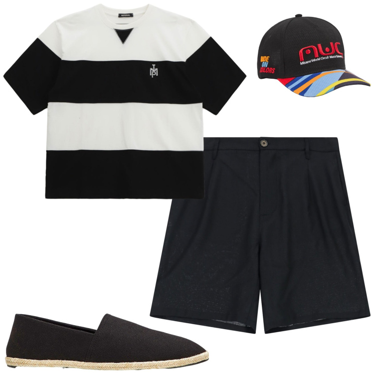 Outfit uomo - Total look #2235811. Stile Casual per Tutti i giorni. Abbinamento con espadrillas, cappelli, bermuda, t-shirt.