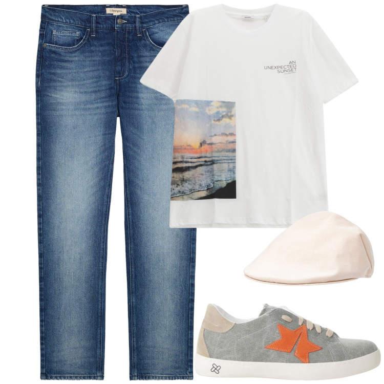 Outfit uomo - Total look #2235813. Stile Casual per Tutti i giorni. Abbinamento con jeans dritti, sneakers, t-shirt, cappelli e berretti.