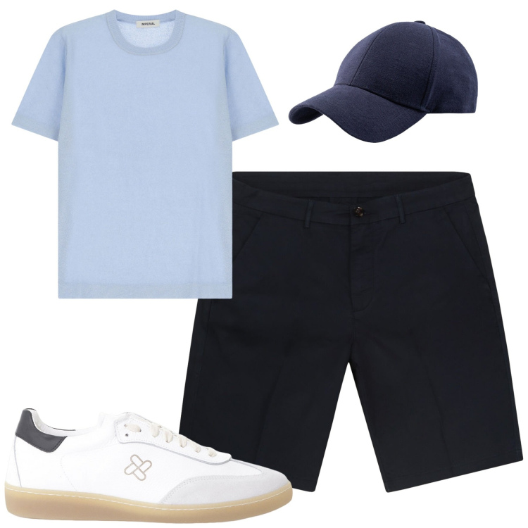 Outfit uomo - Total look #2235815. Stile Casual per Tutti i giorni. Abbinamento con sneakers, maglieria, cappelli con visiera, bermuda.