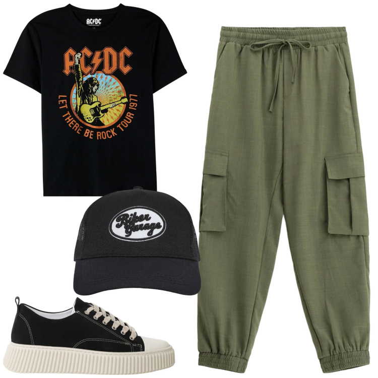Outfit uomo - Total look #2235829. Stile Casual per Tutti i giorni. Abbinamento con t-shirt, cappelli, sneakers, pantaloni cargo.