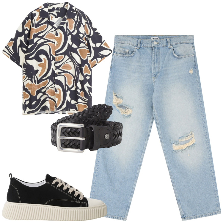 Outfit uomo - Total look #2235841. Stile Casual per Tutti i giorni. Abbinamento con sneakers, jeans strappati, camicie a manica corta, cinture.